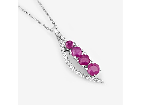Natural Ruby And Diamond Necklace 14K White Gold Pendant with Chain Gift For Women