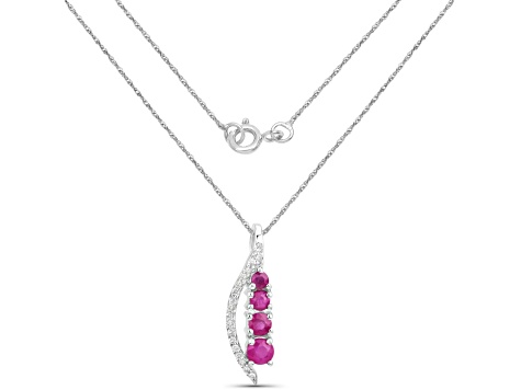 Natural Ruby And Diamond Necklace 14K White Gold Pendant with Chain Gift For Women