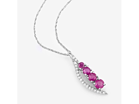 Natural Ruby And Diamond Necklace 14K White Gold Pendant with Chain Gift For Women