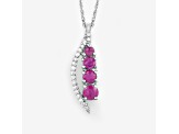 Natural Ruby And Diamond Necklace 14K White Gold Pendant with Chain Gift For Women