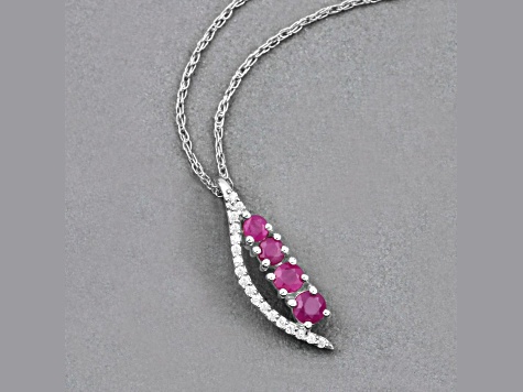 Natural Ruby And Diamond Necklace 14K White Gold Pendant with Chain Gift For Women