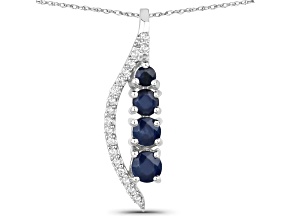 Natural Blue Sapphire And Diamond Necklace 14K White Gold Pendant with Chain Gift For Women