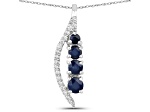 Natural Blue Sapphire And Diamond Necklace 14K White Gold Pendant with Chain Gift For Women