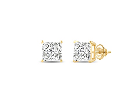 White Cubic Zirconia 14k Yellow Gold Studs With Velvet Gift Box 4.00ctw