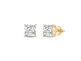 White Cubic Zirconia 14k Yellow Gold Studs With Velvet Gift Box 4.00ctw