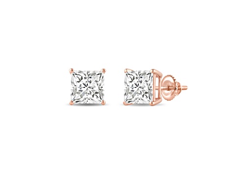 White Cubic Zirconia 14k Rose Gold Studs With Velvet Gift Box 4.00ctw