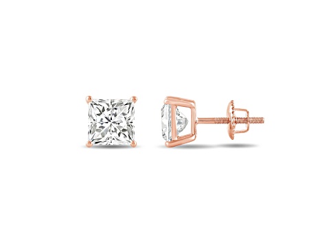 White Cubic Zirconia 14k Rose Gold Studs With Velvet Gift Box 4.00ctw