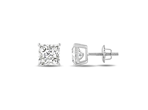 White Cubic Zirconia 14k White Gold Studs With Velvet Gift Box 4.00ctw