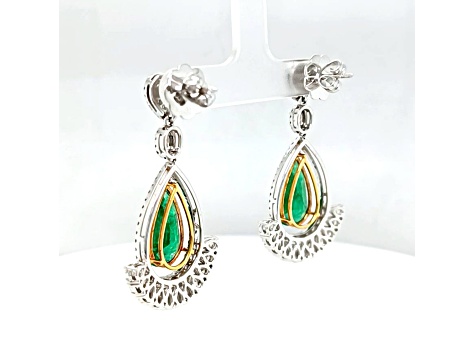 9.00 Ctw Emerald and 3.80 Ctw White Diamond Earring in 18K WG