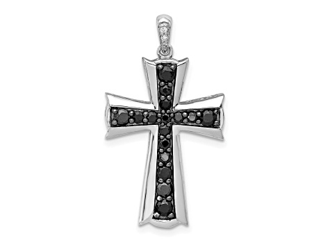 Rhodium Over 14K White Gold 5/8ct. Black Diamond Cross Pendant