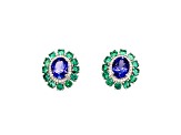 Tanzanite, Emerald and Diamond 14K White Gold Earrings