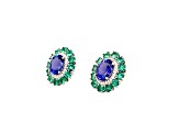 Tanzanite, Emerald and Diamond 14K White Gold Earrings