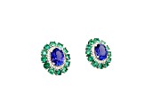 Tanzanite, Emerald and Diamond 14K White Gold Earrings