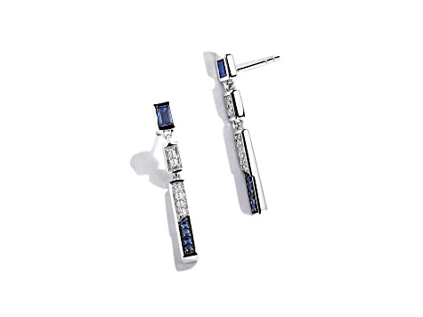 Star Wars™ Fine Jewelry R2 Series Blue Sapphire & White Diamond Rhodium Over Silver Earrings 0.30ctw