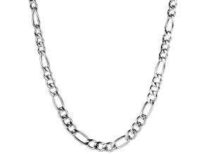 Invicta Jewelry Men's Polished Figaro Chain Steel Necklace (7mm) - 24"