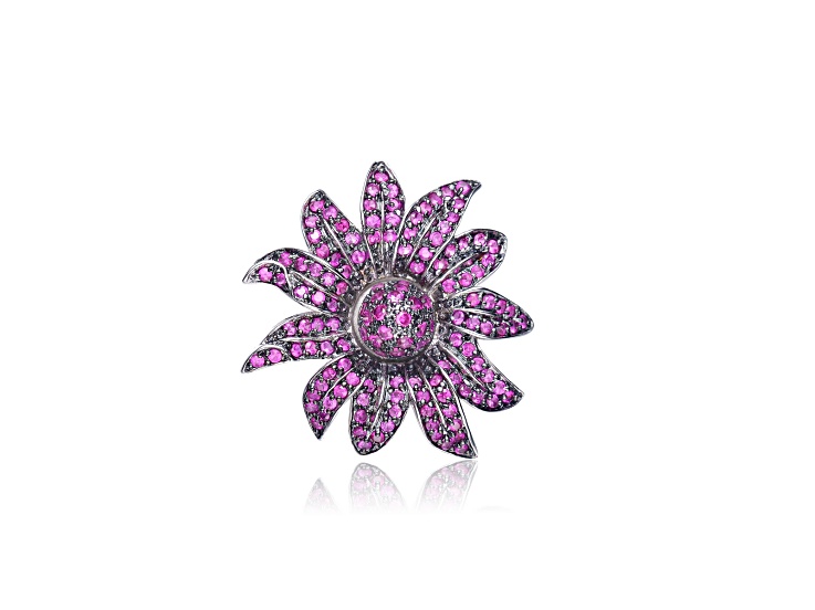Pink Cubic Zirconia, Black Plated over Sterling Silver Purple Burst Pin