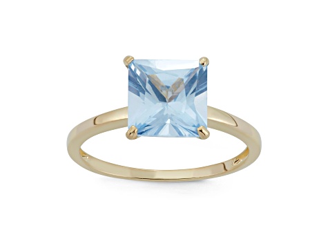 Princess Cut Lab Created Aquamarine 10K Yellow Gold Ring 2.70ctw