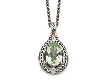 Picture of Sterling Silver Antiqued with 14K Accent Diamond and Green Quartz Necklace