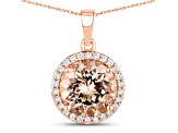 Morganite and White Diamond 14K Rose Gold Round Halo Necklace 3.61 ctw