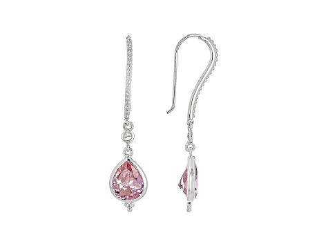 Judith Ripka 7ctw Pear Pink Bella Luce Diamond Simulant Rhodium Over Silver Earrings w/ White Topaz