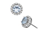 Blue Lab Created Spinel Sterling Silver Halo Stud Earrings 2.22ctw