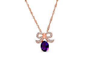 Oval Amethyst and Cubic Zirconia 18K Rose Gold Over Sterling Silver Pendant with chain, 1.38ctw