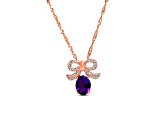 Oval Amethyst and Cubic Zirconia 18K Rose Gold Over Sterling Silver Pendant with chain, 1.38ctw