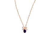 Oval Amethyst and Cubic Zirconia 18K Rose Gold Over Sterling Silver Pendant with chain, 1.38ctw