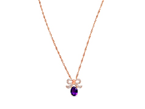 Oval Amethyst and Cubic Zirconia 18K Rose Gold Over Sterling Silver Pendant with chain, 1.38ctw