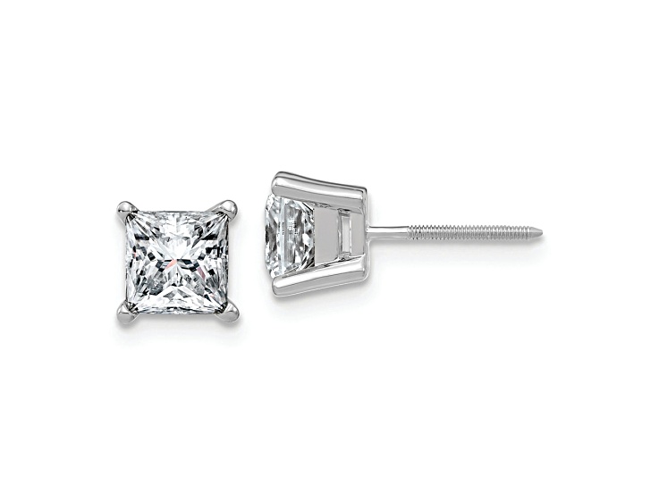 Rhodium Over 14K White Gold 2ct. 5.5mm Princess G H I True Light Moissanite Earrings