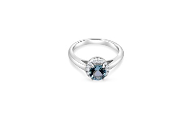 Picture of 6mm Round Aqumarine and White CZ Rhodium Over Sterling Silver Ring , 0.73ctw
