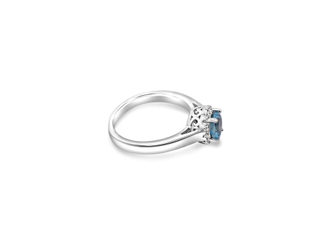 6mm Round Aqumarine and White CZ Rhodium Over Sterling Silver Ring , 0.73ctw