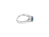 6mm Round Aqumarine and White CZ Rhodium Over Sterling Silver Ring , 0.73ctw