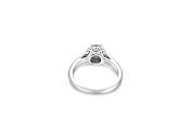 6mm Round Aqumarine and White CZ Rhodium Over Sterling Silver Ring , 0.73ctw