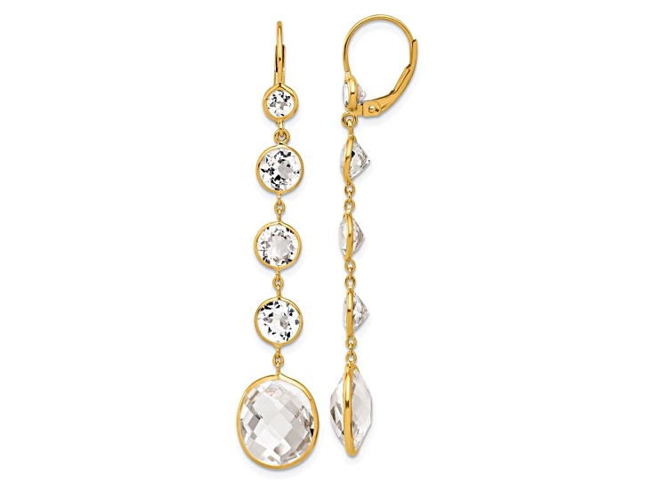 14K Yellow Gold Crystal and White Quartz Leverback Dangle Earrings