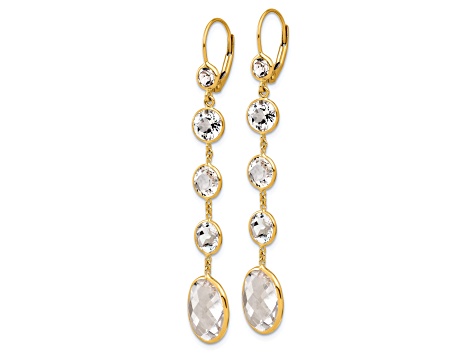 14K Yellow Gold Crystal and White Quartz Leverback Dangle Earrings