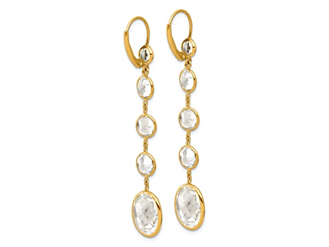 14K Yellow Gold Crystal and White Quartz Leverback Dangle Earrings