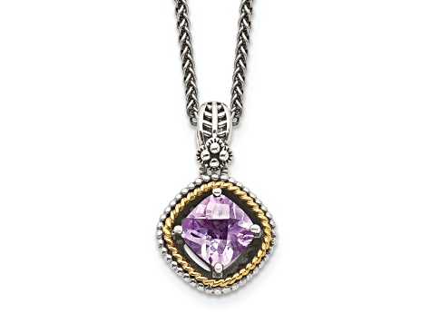 Sterling Silver Antiqued with 14K Accent Amethyst Necklace