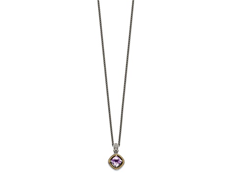 Sterling Silver Antiqued with 14K Accent Amethyst Necklace