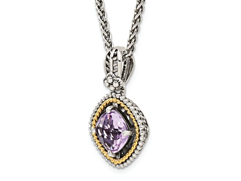 Sterling Silver Antiqued with 14K Accent Amethyst Necklace