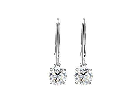 Moissanite Platineve Plated Sterling Silver Round Leverback Earrings 0.90ctw