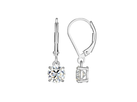 Moissanite Platineve Plated Sterling Silver Round Leverback Earrings 0.90ctw