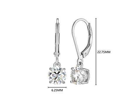 Moissanite Platineve Plated Sterling Silver Round Leverback Earrings 0.90ctw