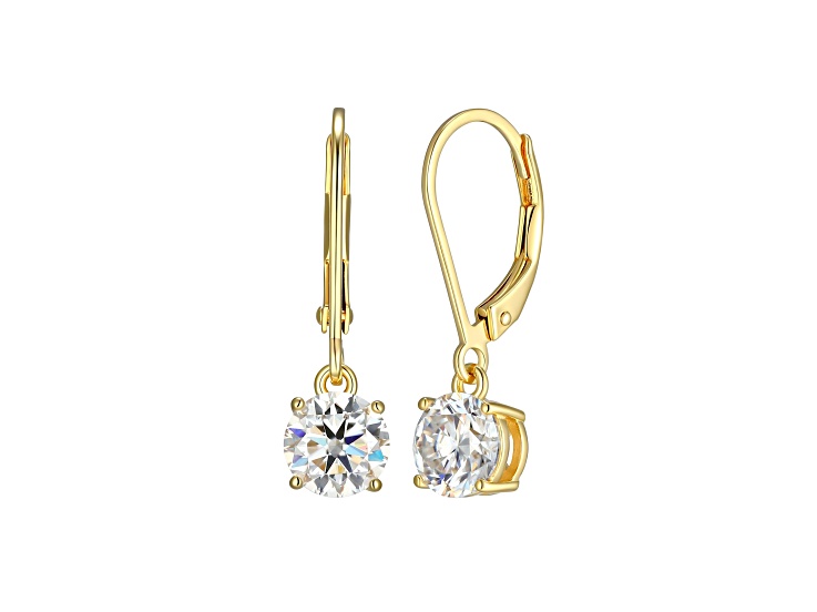 Moissanite 18k Yellow Gold Plated Sterling Silver Round Leverback Earrings 0.90ctw