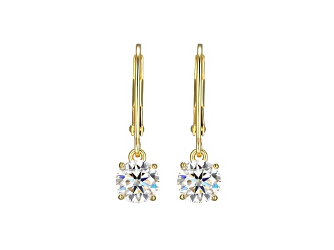 Moissanite 18k Yellow Gold Plated Sterling Silver Round Leverback Earrings 0.90ctw