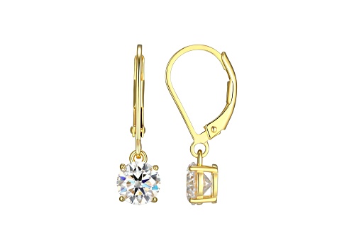 Moissanite 18k Yellow Gold Plated Sterling Silver Round Leverback Earrings 0.90ctw