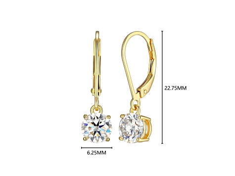 Moissanite 18k Yellow Gold Plated Sterling Silver Round Leverback Earrings 0.90ctw
