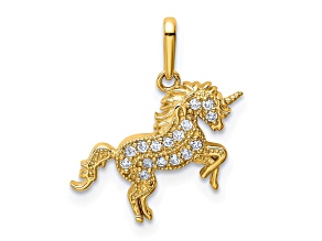 14K Yellow Gold Rearing Unicorn Cubic Zirconia Pendant