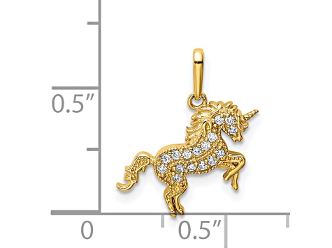 14K Yellow Gold Rearing Unicorn Cubic Zirconia Pendant