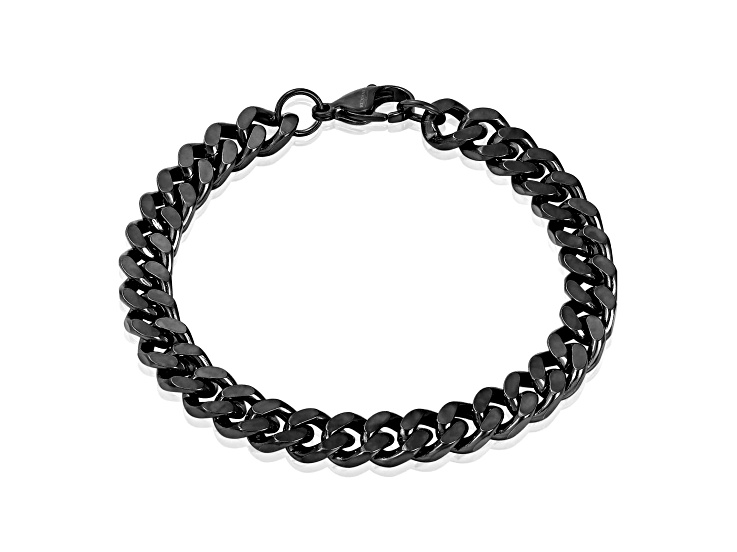 Invicta Jewelry Men's Black Plated Stainless Steel Curb Chain Bracelet (8.5mm) - 8.5"